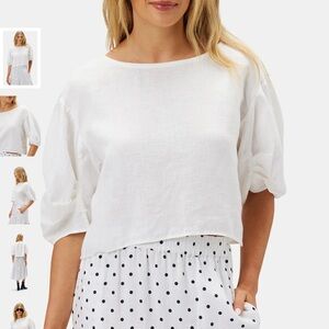 NWT Amour Vert Lilly Pilly Leia Organic Linen Top White Small $109